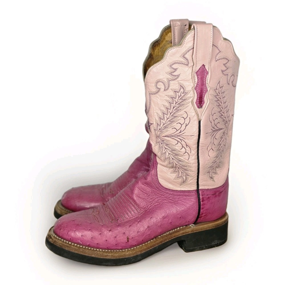 Lucchese 2000 Women's 6.5 Two Tone Pink Leather Cowboy Boots Quil Western